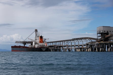 A coal ship docked at Abbot Point port