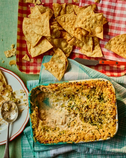 Georgie Hayden’s hot cheesy crab and chive dip ‘n’ chips