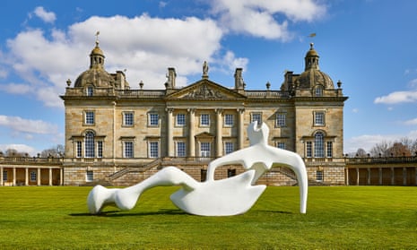 Henry Moore’s Large Reclining Figure on the lawn in front of the grand  Houghton Hall, Norfolk.