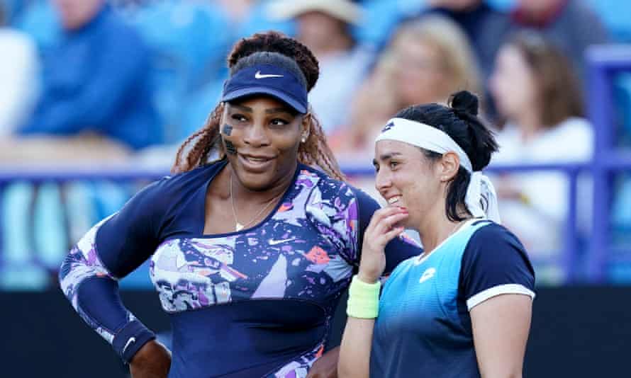 Ons Jabeur and Serena Williams on court at Eastbourne