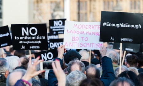 Demonstrators in Parliament Square protesting against antisemitism in the Labour party. 