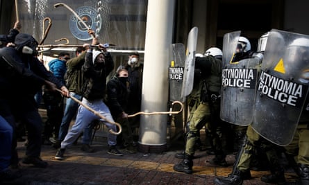 Demonstrators and police clash in Athens in 2017