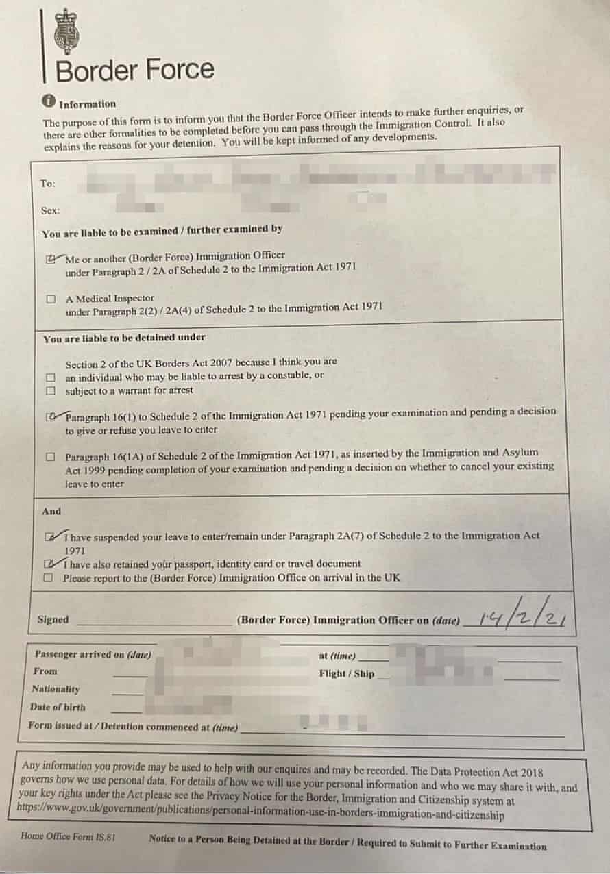 UK detention document issued to German national who has settled status.