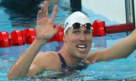Klete Keller celebrates a relay victory at the 2008 Olympic
