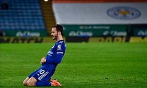 James Maddison celebrates a goal against Brighton.
