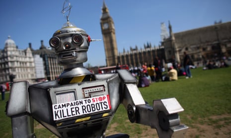 David Wreckham on an anti-killer robot leafletting drive outside parliament in April.