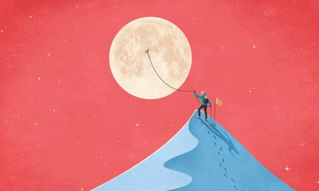 mountaineer roping the moon
