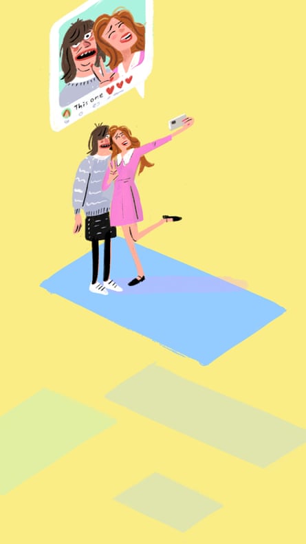 Illustration of woman taking unflattering selfie with a friend