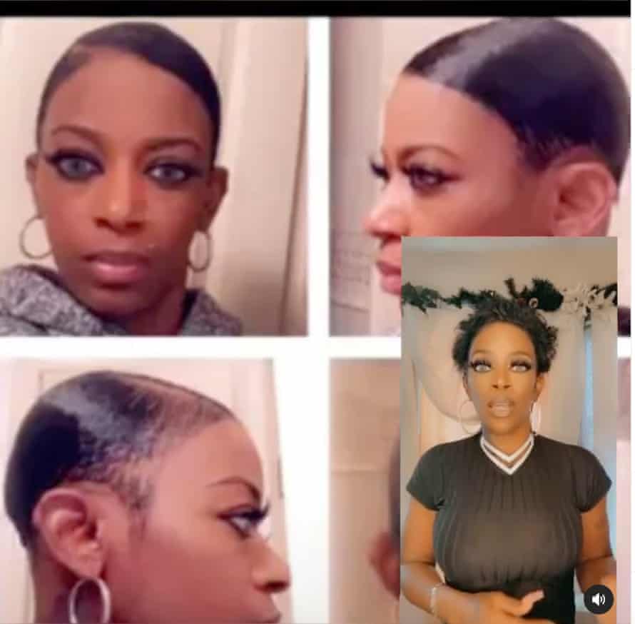 Brown shows her hair before and after using the glue.