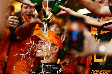 Lando Norris and McLaren celebrate after the F1 Grand Prix of Abu Dhabi.