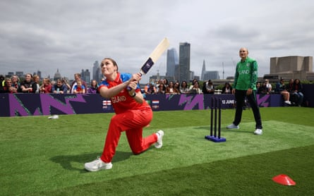 Nat Sciver-Brunt connects arsenic Gaby Lewis of Ireland looks connected astatine Waterloo Bridge.
