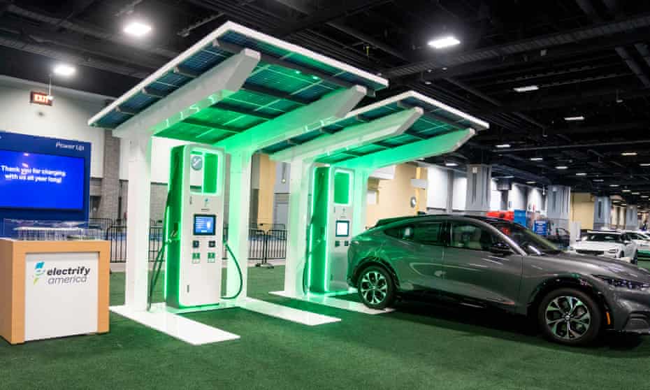 An Electrify America charging station display at the Washington Auto Show.