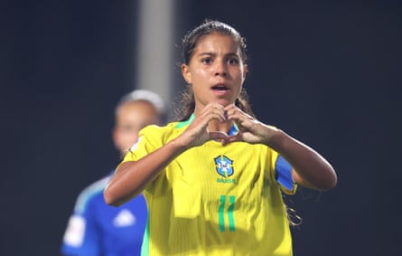 Giovanna Waksman celebrates scoring against Italy