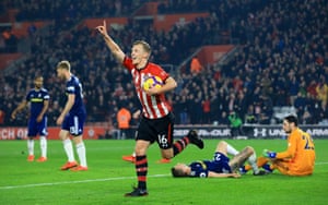 Ward-Prowse celebrates Southampton's second goal.