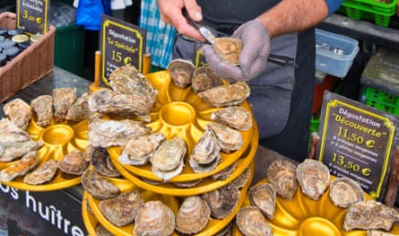 Freshly shucked oysters for sale in Cancale, Brittany.