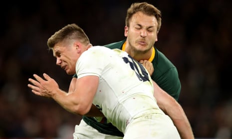 Owen Farrell’s controversial tackle on André Esterhuizen of South Africa in the final moments at Twickenham.