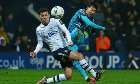 Tottenham Hotspur's Son Heung-min shoots but his effort is well saved.