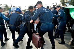 Police disperse a protest by lawyers in Algiers, Algeria