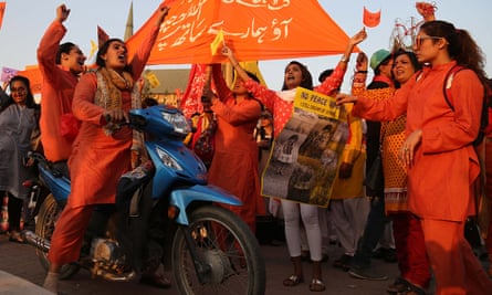 Pakistani women rally in Karachi.