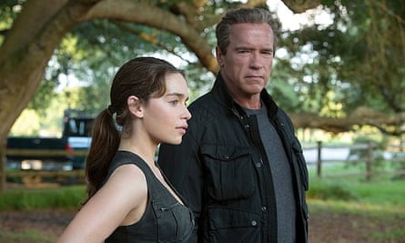 With Arnold Schwarzenegger in Terminator Genisys.