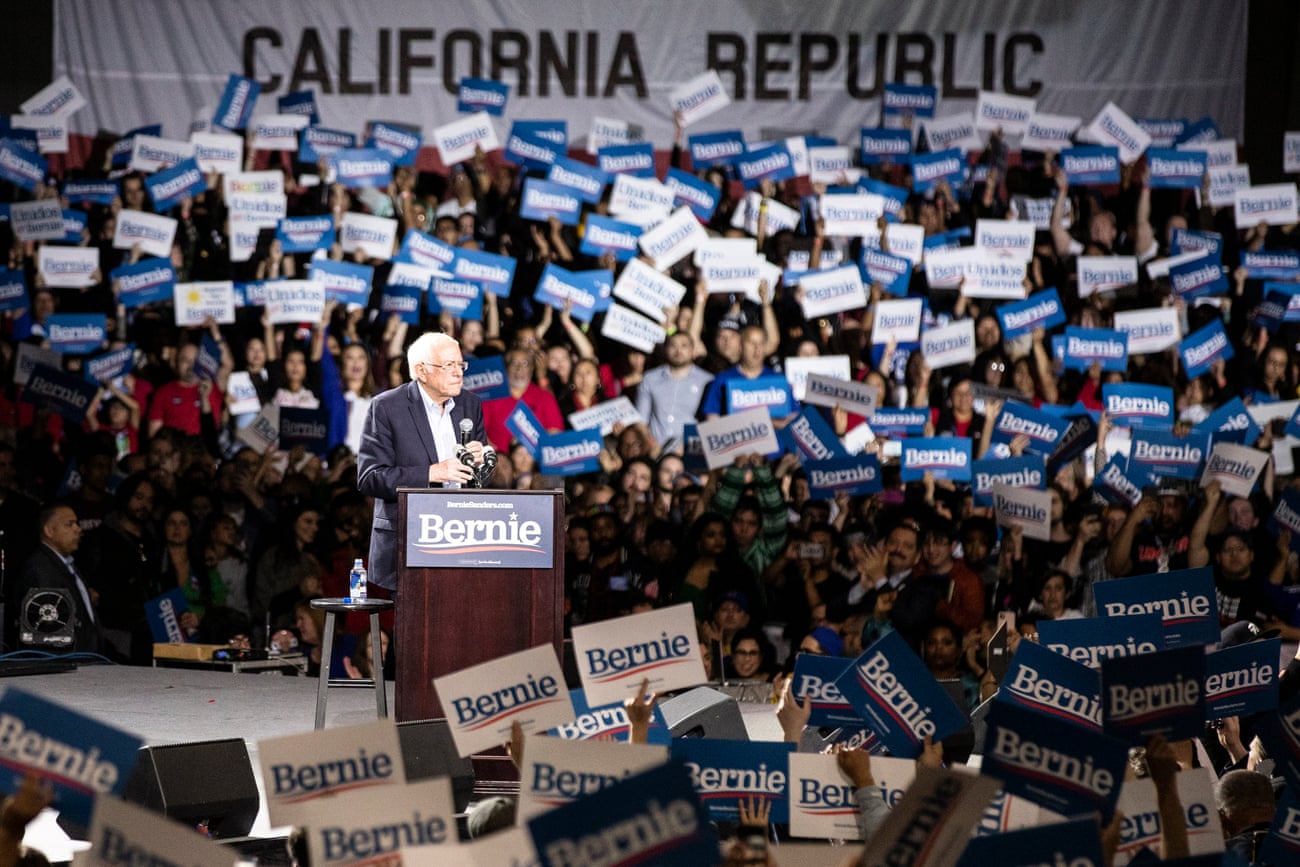 Bernie Sanders speaks to supporters during a campaign rally in Los Angeles on Sunday.