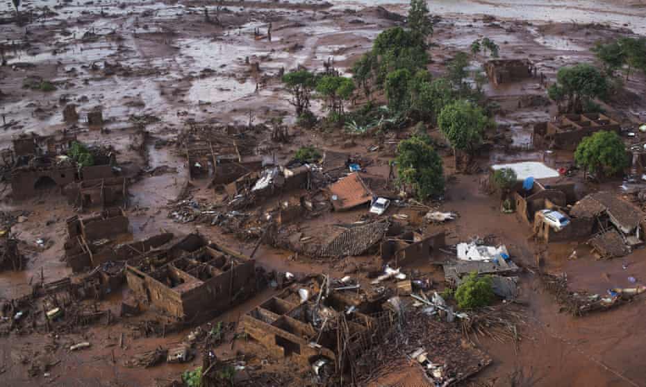 Homes lay in ruins after two dams burst, flooding the small town of Bento Rodrigues in Minas Gerais state, Brazil. 