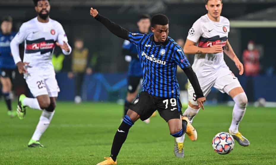 Amad Diallo in action for Atalanta in the Champions League this season, against Danish side Midtjylland. 