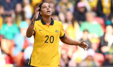 Australia captain Sam Kerr rues another missed effort during the Matildas’ friendly with Canada at Suncorp Stadium.