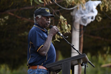Djawa Yunupingu speaks during the Garma festival in Gulkula, Northern Territory on Friday.