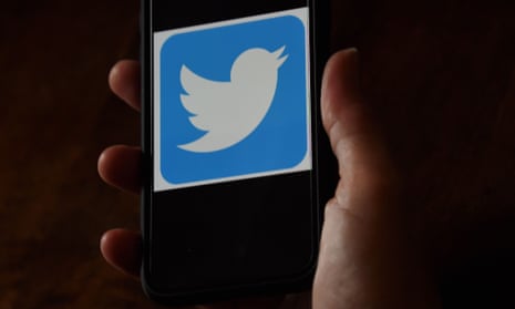 A Twitter logo is displayed on a mobile phone on May 27, 2020
