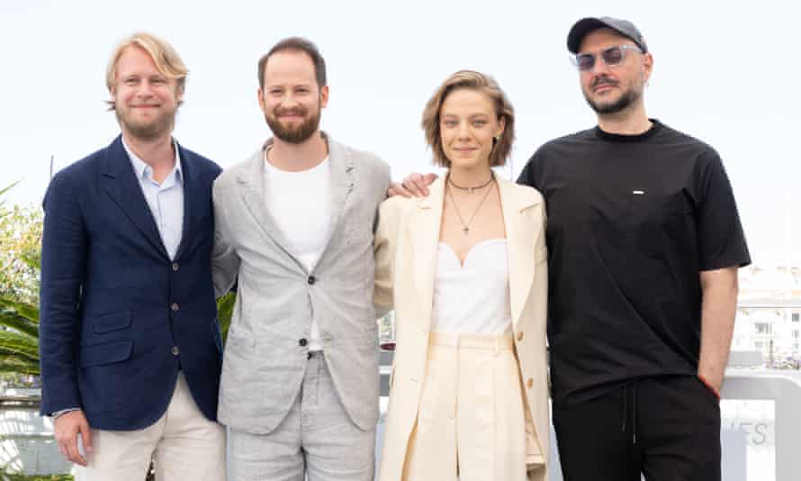 The photocall for Tchaikovsky’s Wife in Cannes in May. From left: Ilya Stewart, Odin Biron, Alena Mikhailova and Kirill Serebrennikov.