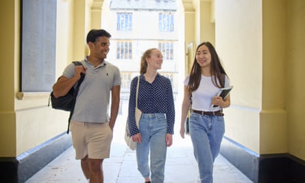 Oxford University students walk through the grounds.
