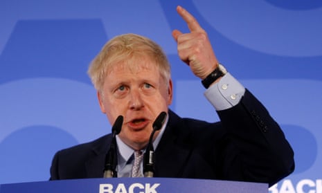 Conservative Party leadership candidate Boris Johnson at the launch of his campaign in London<br>Conservative Party leadership candidate Boris Johnson gestures as he talks during the launch of his campaign in London, Britain June 12, 2019. REUTERS/Henry Nicholls