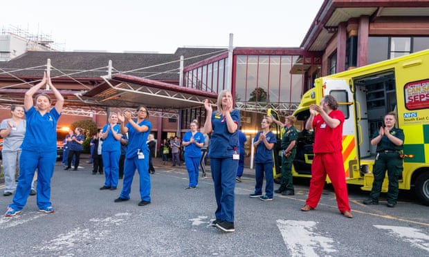 Emergency services and key workers join NHS staff at the Princess Royal Hospital, Haywards Heath, last Thursday to thank them for their care of Covid-19 patients