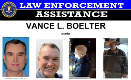 An FBI poster shows images of 57-year-old Vance Boelter, the primary suspect involved in the shooting deaths Melissa Hortman and her husband.