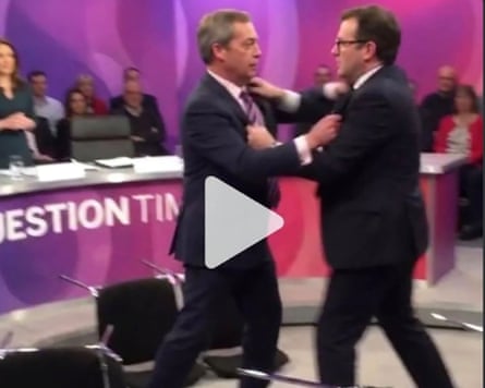 A deepfake AI image of Nigel Farage fighting in Question Time studio
