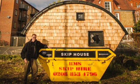 Harrison Marshall, pictured with his SKIP House.