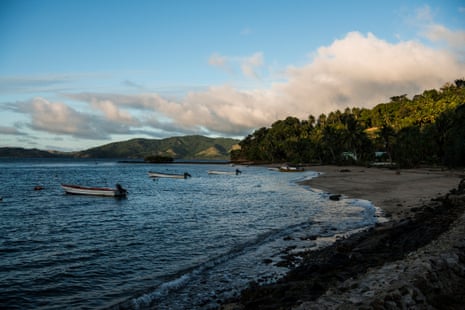 Boats line up on the shore of Kioa island, Fiji. The Kioa stop of the Rainbow Warrior’s voyage, which began months ago in Cairns, Australia, coincides with the Kioa Dialogue, where leaders and representatives from across the Pacific met for the Kioa Climate Emergency Declaration meetings.