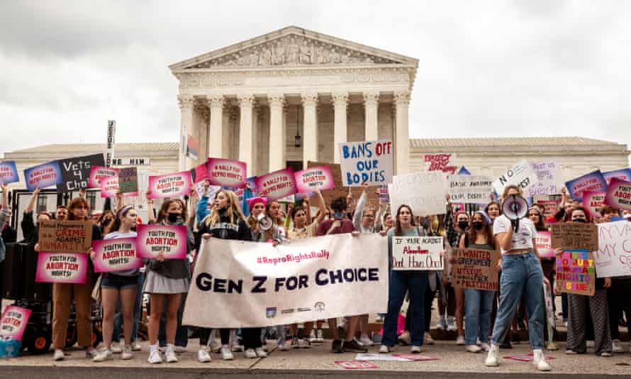Demonstrators protest against the draft abortion ruling outside the US Supreme Court in Washington.