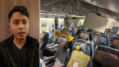 'Going completely horizontal': passengers on Singapore Airlines flight hit by turbulence – video