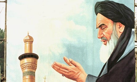 A billboard shows the founder of the Islamic revolution, Ayatollah Ruhollah Khomeini.