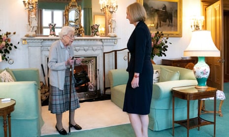 The Queen greets Truss at Balmoral, Scotland.