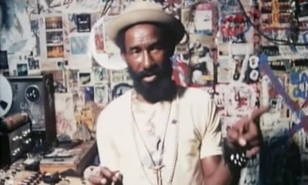Lee ‘Scratch’ Perry shown at work in a graffiti-strewn Black Ark studio in Deep Roots Music.