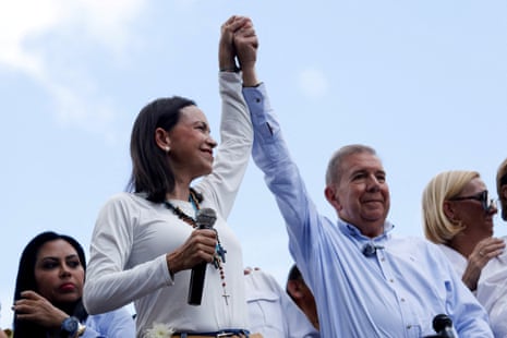 María Corina Machado and Edmundo González address supporters in Caracas in July 2024.