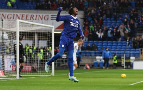 Jaden Philogene of Cardiff City celebrates after he scores the opening goal.