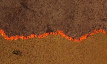 Wildfire - aerial view of the spreading line of the fire