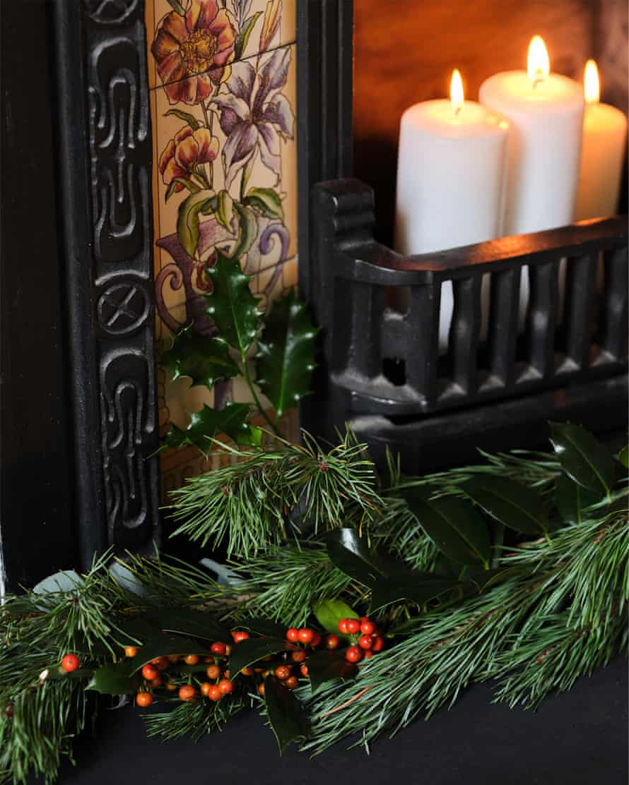 Detail of candles in fireplace