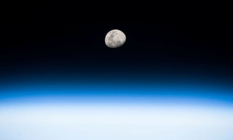 A photo taken by NASA astronaut Randy Bresnik in 2017, pointing his camera toward the rising Moon.