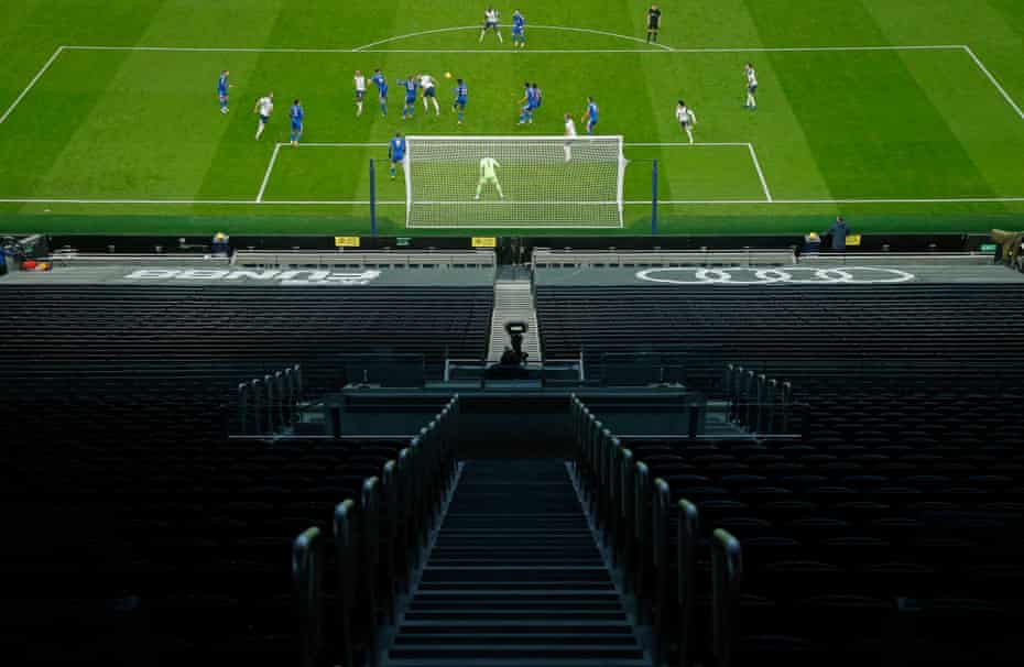 Spurs attack the huge empty South stand during the visit of Leicester on 20 December.