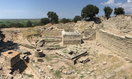 A panoramic view shows ruins of Homeric-era Troy and later Hellenistic structures